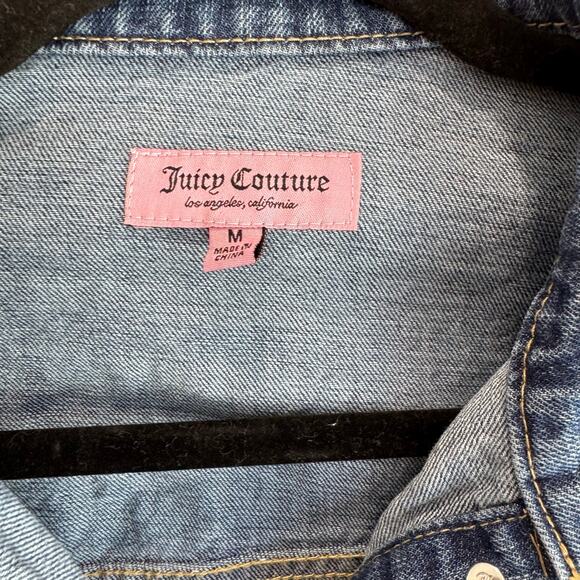 Juicy Couture Cropped Denim Jacket with Heart Patch Elbows Women’s Size M - Picture 4 of 6